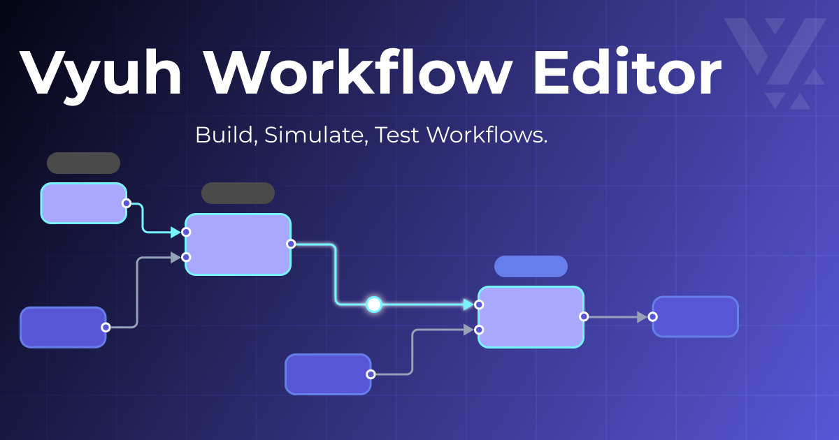 Vyuh Workflow Editor showing a visual workflow built with connected nodes